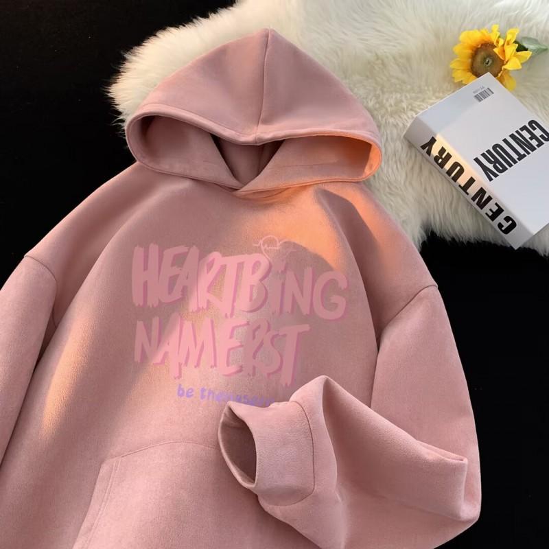 Unisex Heavyweight Fleece Hoodie With Letter Print Soft Suede-like Fabric Oversized Fit Winter Streetwear