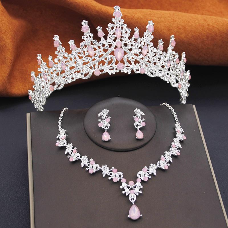 Gorgeous Crown Bridal Jewelry Set for Women Tiaras Birthday Wedding Dress Crowns and Choker Necklace Earrings Set Accessories