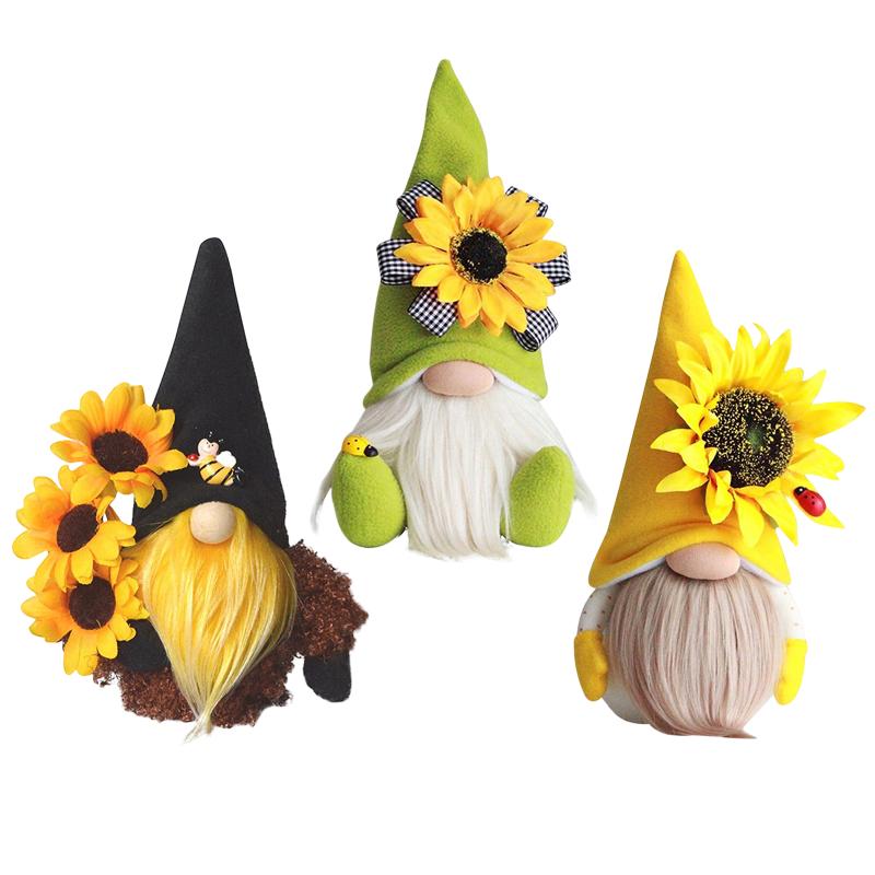 Creative Lovely Sunflower Small Doll Suitable Family Festival Party Dwarf Plush Beard Faceless Doll Window Desk Ornament