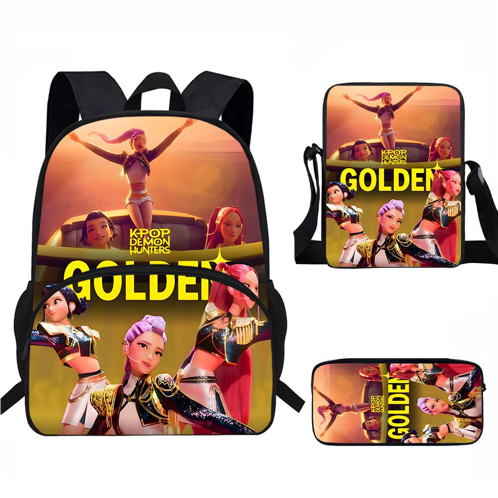 K-Pop Dämonenjäger 3-teiliges Schülerrucksack-Set Anime-Thema Trendiges bedrucktes Rucksack-Set