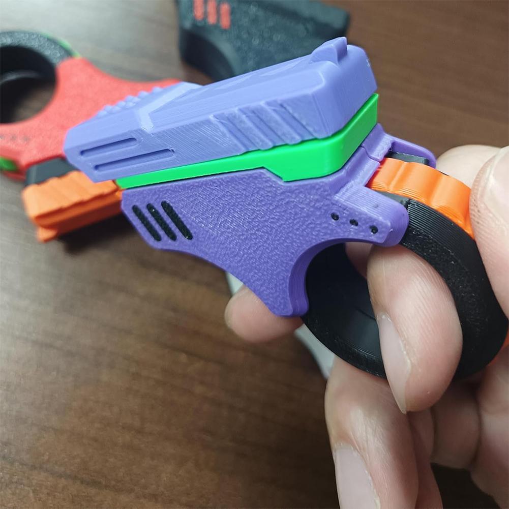 3D Printed Stress Relief Toy Gun Fingertip Spinner Toy Novelty Decompression Sensory Toy for Kids Adults Push Card Fingertip Toy