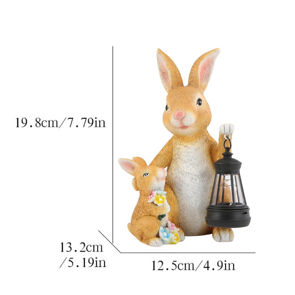 Resin Rabbit Garden Ornament with Solar Light Cute Rabbit Animal Ornament for Backyard Pond Patio Porch Outside Decorations