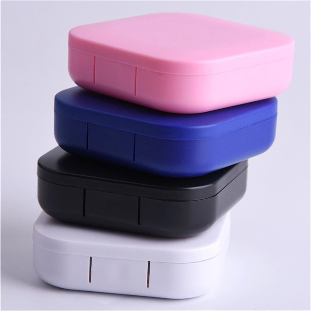 Portable Square Solid Color Container Holder Mirror Cover Contact Lens Case Storage Soaking Box