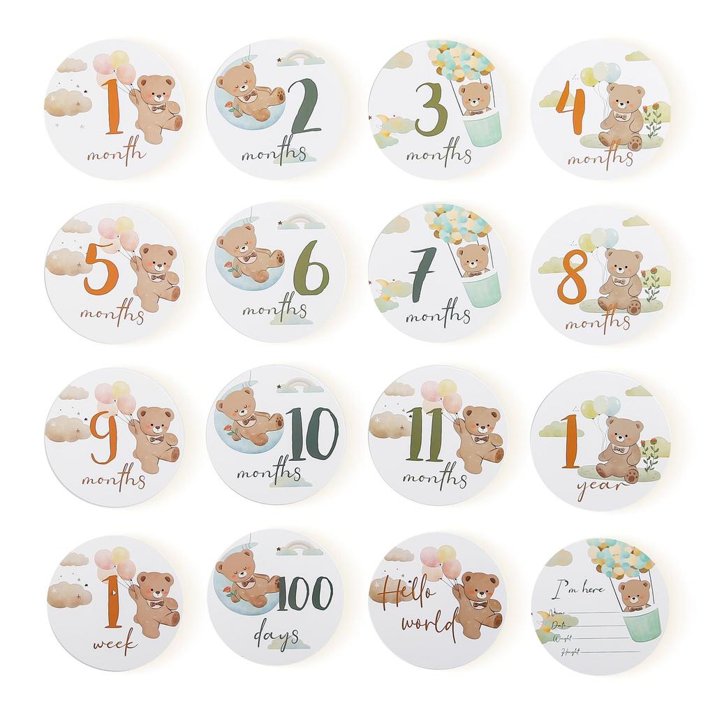 Little Bear Milestone Cards: 1-12 Months & Hundred Days Commemorative Photo Props