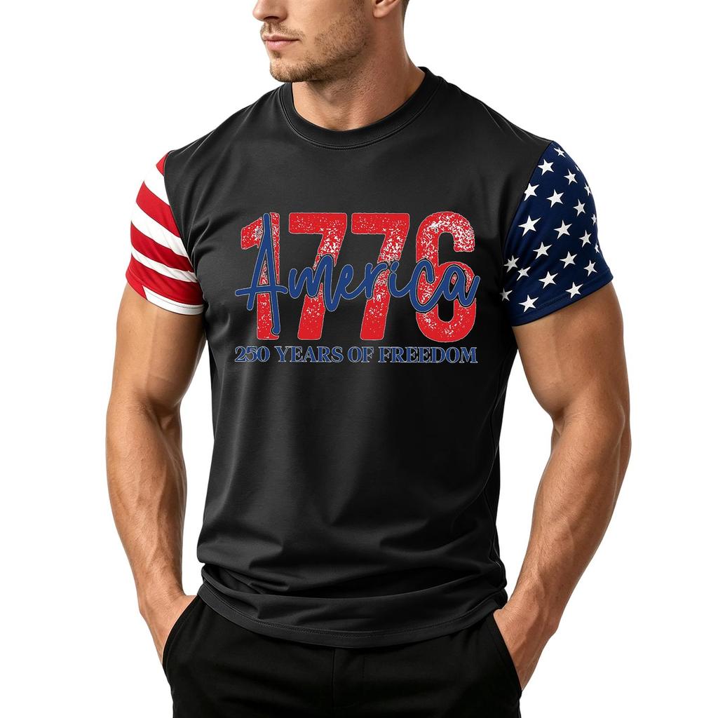 T-shirt décontracté à manches courtes pour homme Coupe ample Été Port quotidien Col rond T-shirt imprimé motif drapeau pour activités de plein air