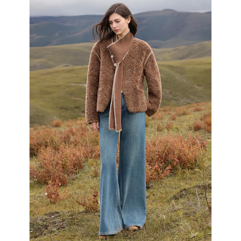 ELLE Women's 100% Sheep Wool Faux Fur Short Coat