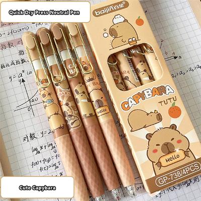 4 ks Kawaii Kapybara Gelová pera Píší hladce Pera Kreslená Stiskací Neutrální pera Kancelářské potřeby Studentské papírnictví Dárky