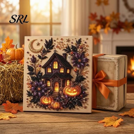 Interactive Parent Child Crafts Halloween Faux Pearl Art Kit, Pumpkin Ghost DIY Painting Niche Craft Sets for Adults 3D Bead Set Adults, Handmade Wall