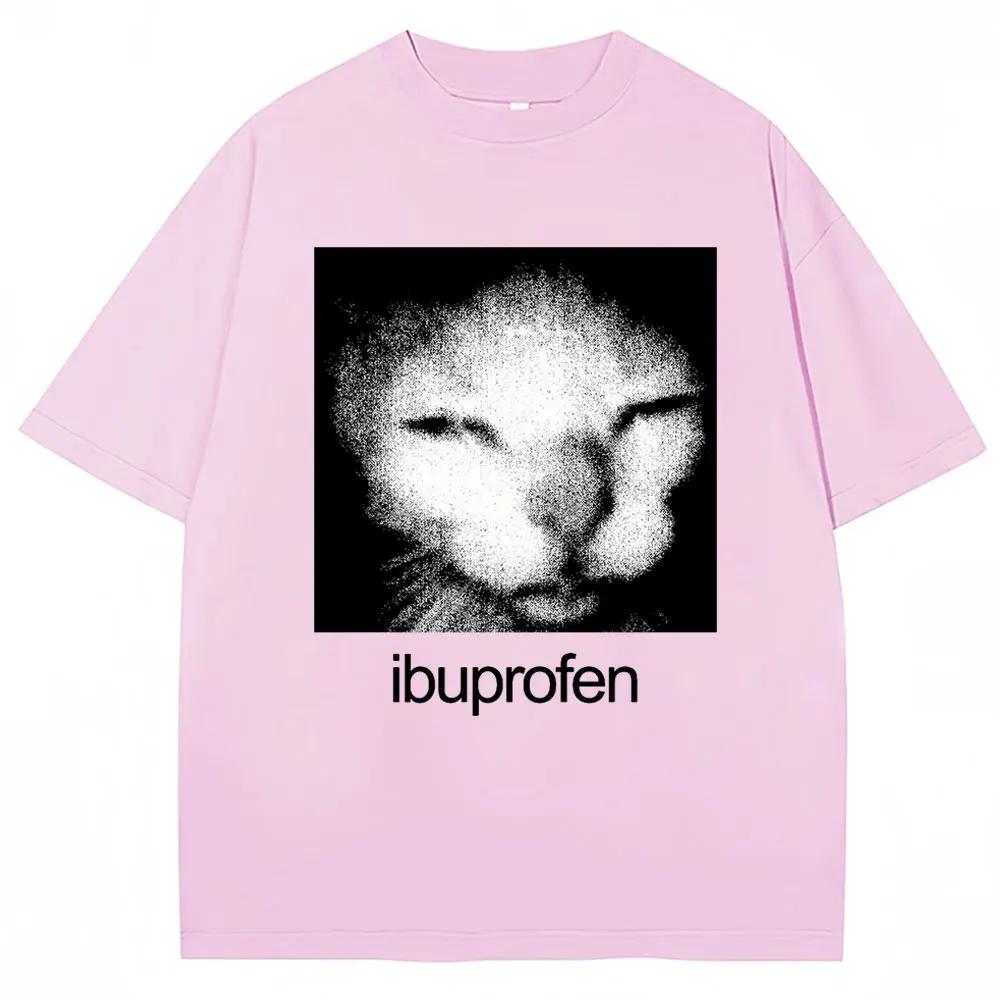 Vintage Funny Ibuprofen Cat Meme Graphic T Shirt Men Women Humor Fashion T Shirts Oversized Cotton Casual Streetwear Tshirts