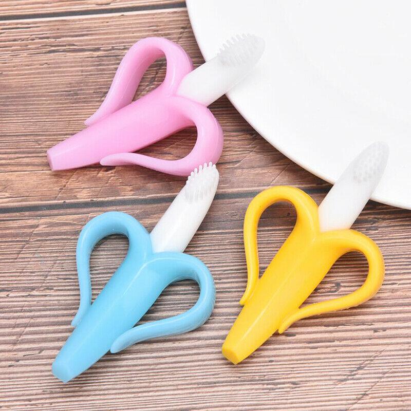 Safe Baby Teether Teething Chew Toy Safe Food Silicone Banana Toothbrush Tool