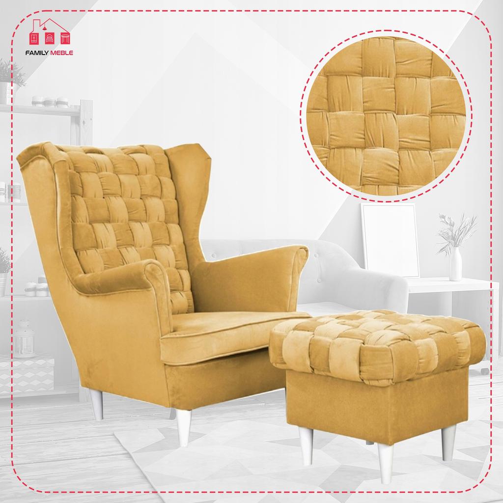 Carol Wing Chair with Footrest Scandinavian Family Meble Yellow Honey