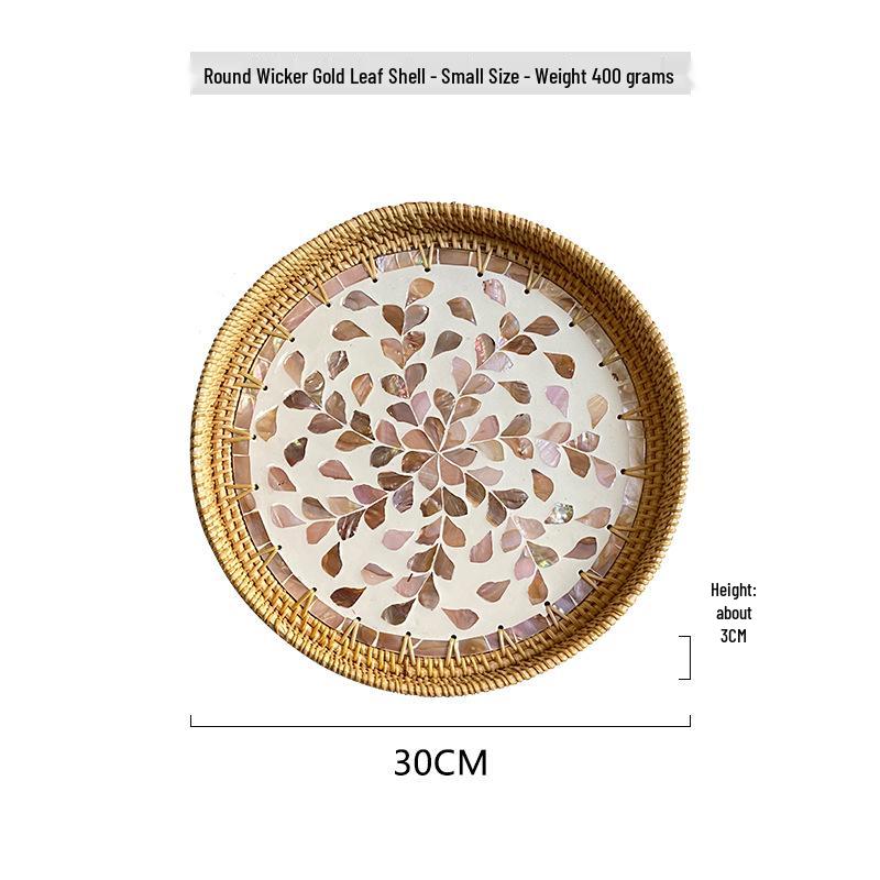 Handmade Rattan Round Light Luxury Tray for Picnic, Fruit, and Candy Storage in the Living Room or Restaurant.