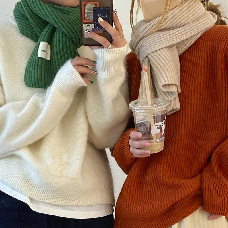 Autumn and winter thickened scarf women's high-end Korean version solid color lengthened knitted scarf to keep warm girlfriends windproof shawl