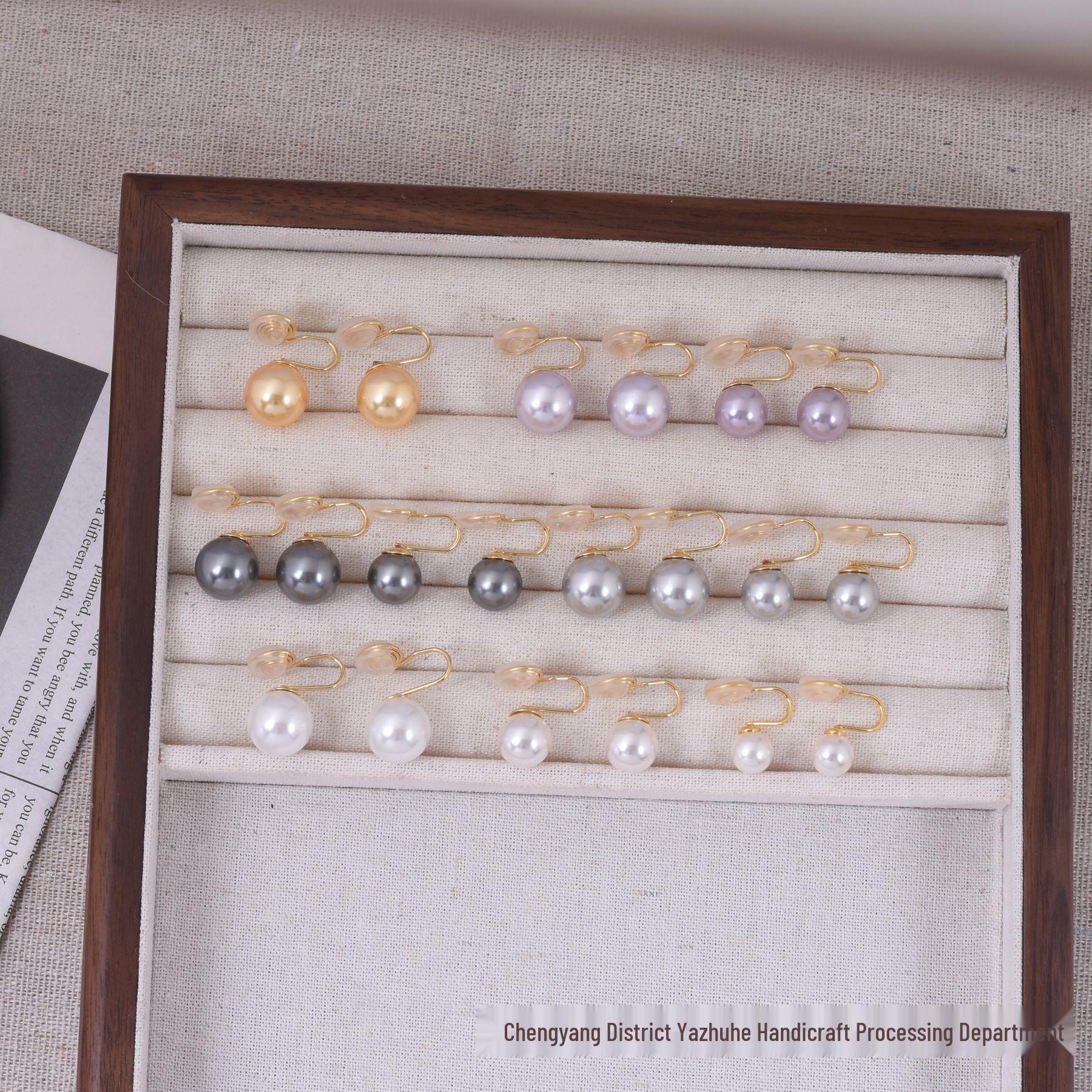 

Retro French-Style Pearl Ear Clips - No Piercing Required сірий колір