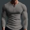 Men's Ribbed V-Neck Long Sleeve Stretch Fitness T-Shirt