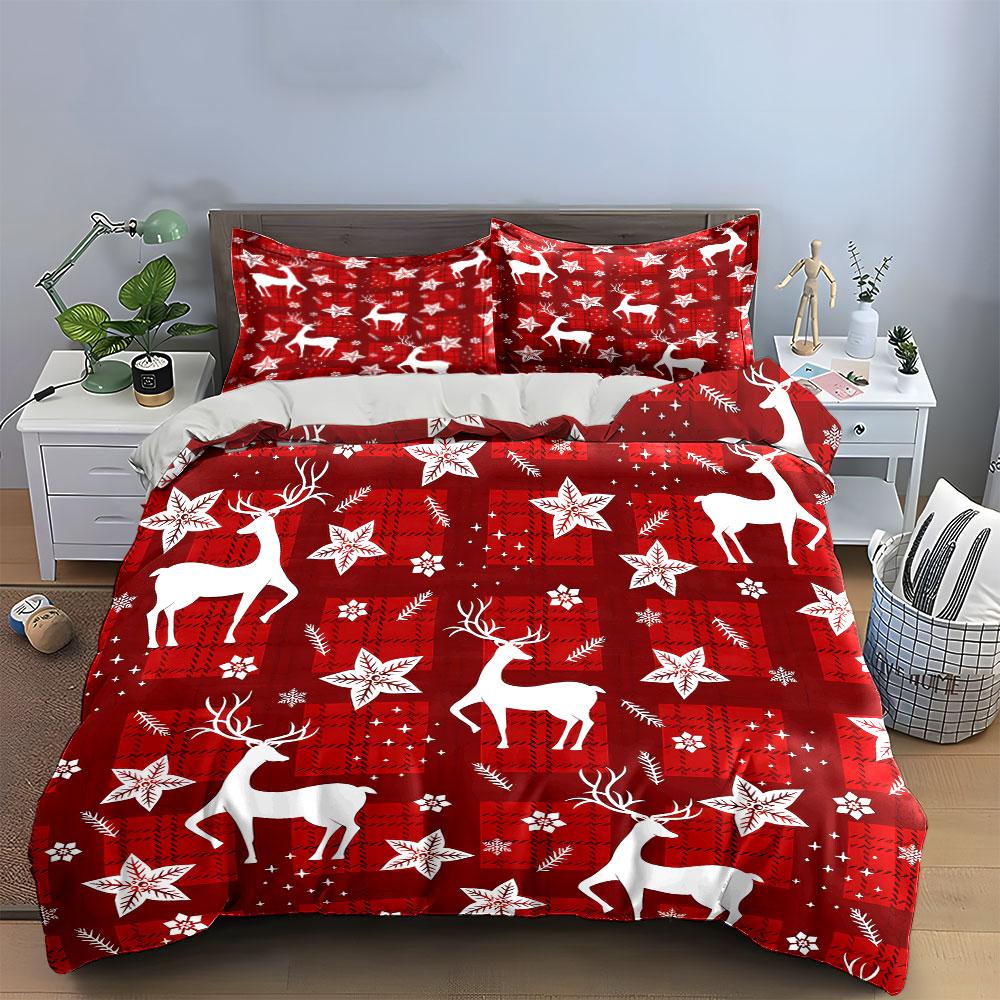 Festive Red Christmas Decor Theme Kid'S And Adults' Bedroom Decor, Exquisite Three-Piece Bedding Set Gift