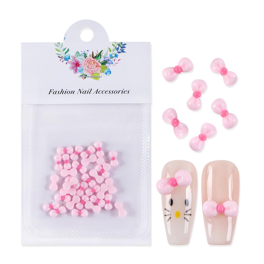 1Bag Pink Candy Ribbon Bows 3D Nail Charm Transparent Jelly Color Summer Nail Decoration Accessories DIY Manicure Decor Parts