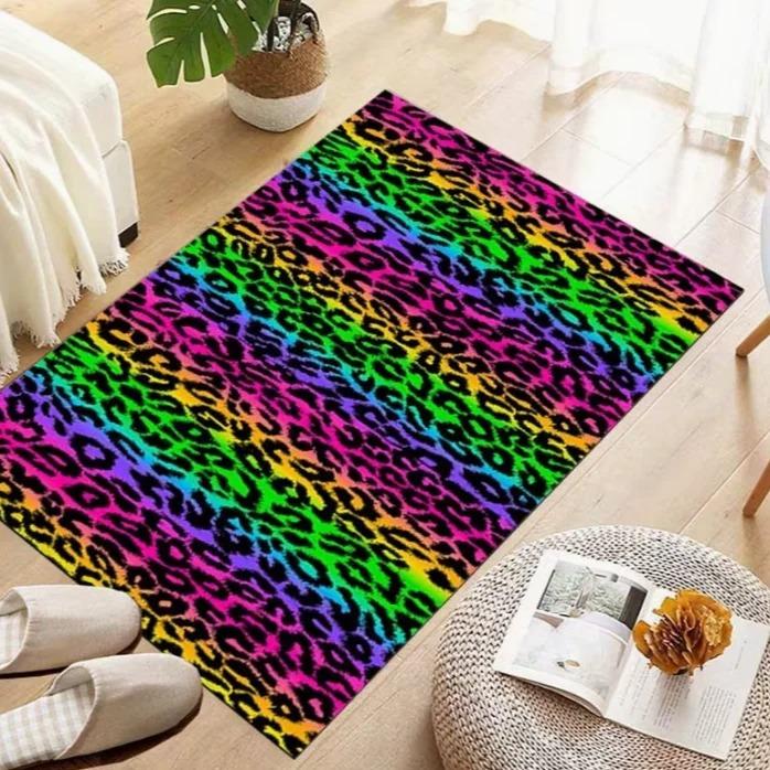 Living Room Rug Black Leopard Print Living Room Decorative Rug Wild Animal Themed Rug Rectangular Printed Rugs Ins