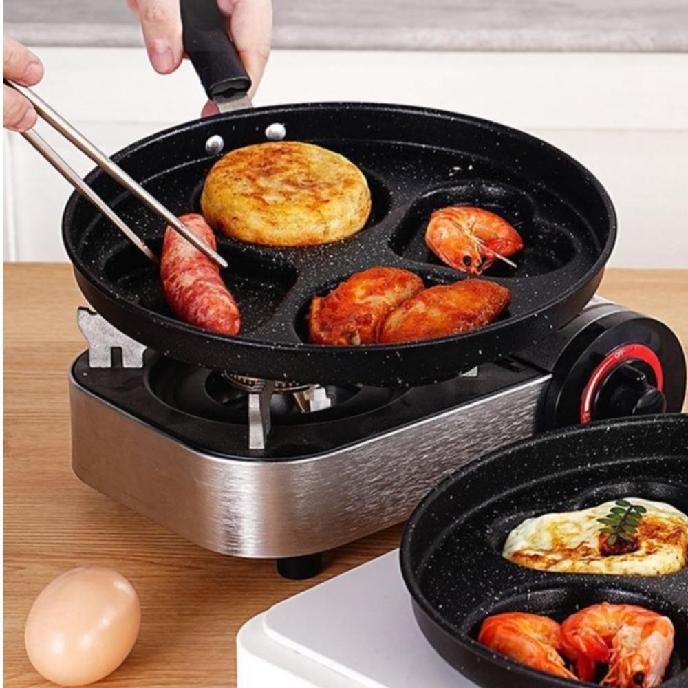3/4Hole Heart Frying Egg Pot Pan Round Breakfast Maker Anti-scalding Handle Non-stick Cooking Egg Burger Steak Pans Home Tools