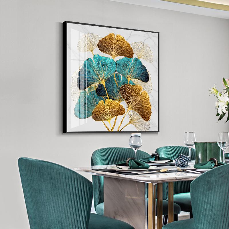 Pictură pe pânză cu frunze de ginkgo albastru nordic, imagine artistică de perete de modă pentru sufragerie, decorare abstractă, imprimare frumoasă de poster albastru