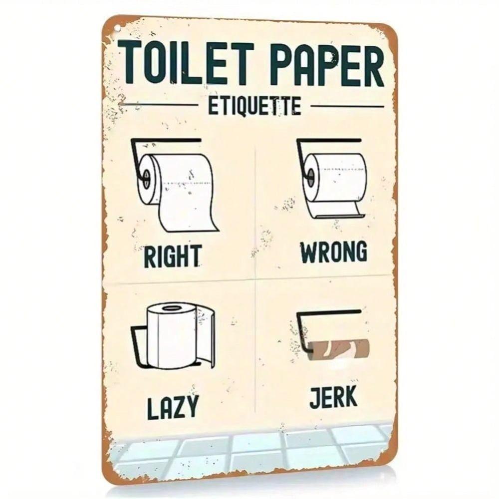 Vintage Metal Tin Sign, Retro Wall Decor for Bathroom, Waterproof Iron Poster, Toilet Etiquette Plaque