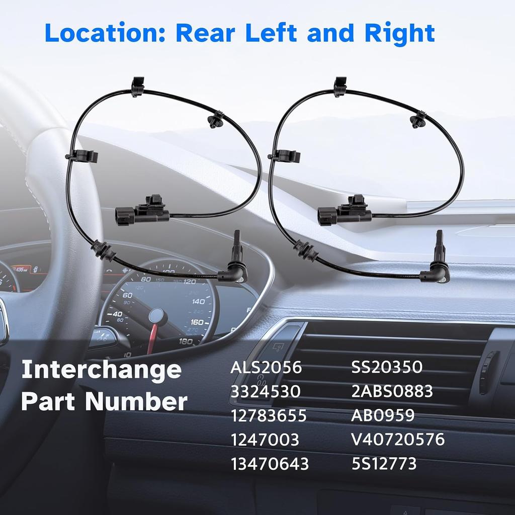Rear Wheel Speed ABS Sensor Left and Right fit for Chevy Cruze 11-15, 2pcs | for 2011 2012 2013 2014 2015 Chevy Cruze Volt, 14-16 Cadillac ELR, 12-17
