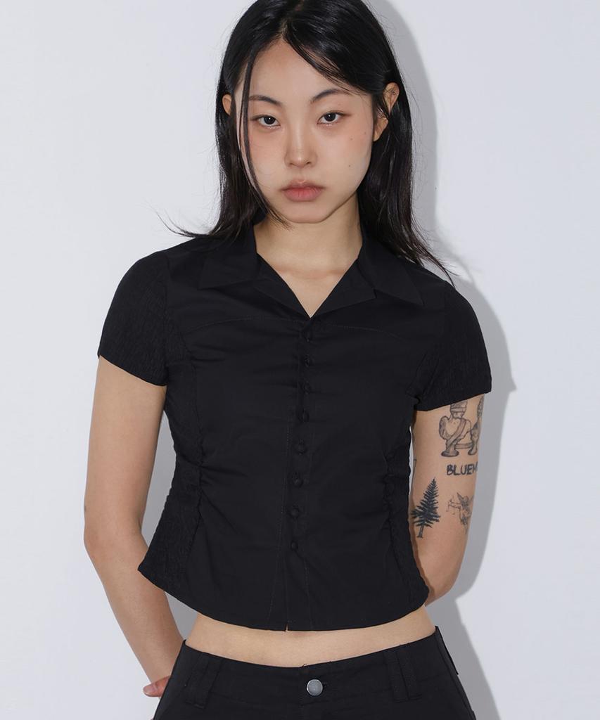 CHICKS Wrinkle Short Sleeve Shirt Black