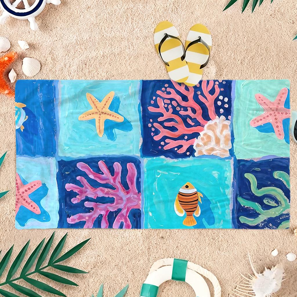 Coral Starfish Beach Towel Quick-drying Super Absorbent Suitable for Swimming Beach Pool Gym Summer Gift for Friends Families