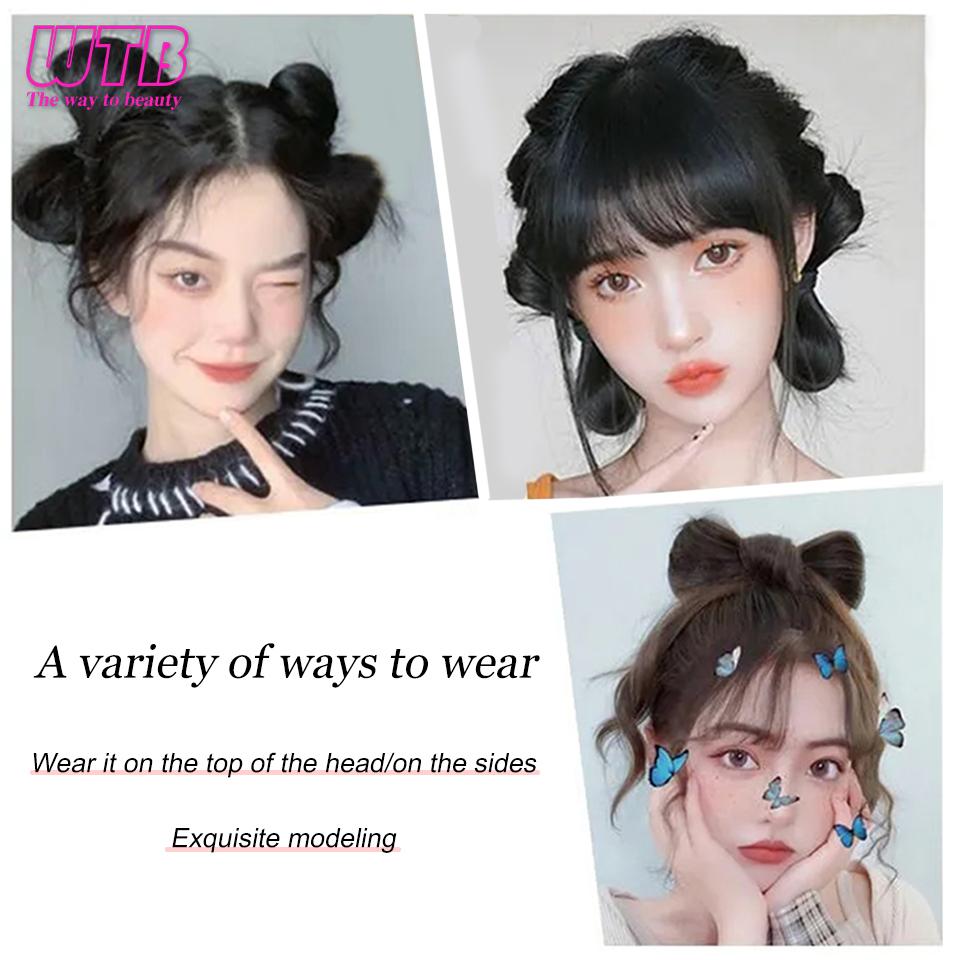 WTB Bow Knot Clamping Ball Head High And Low Tied Sweet Princess Wind Chignon Hair Integrated Clamping Wig For Women