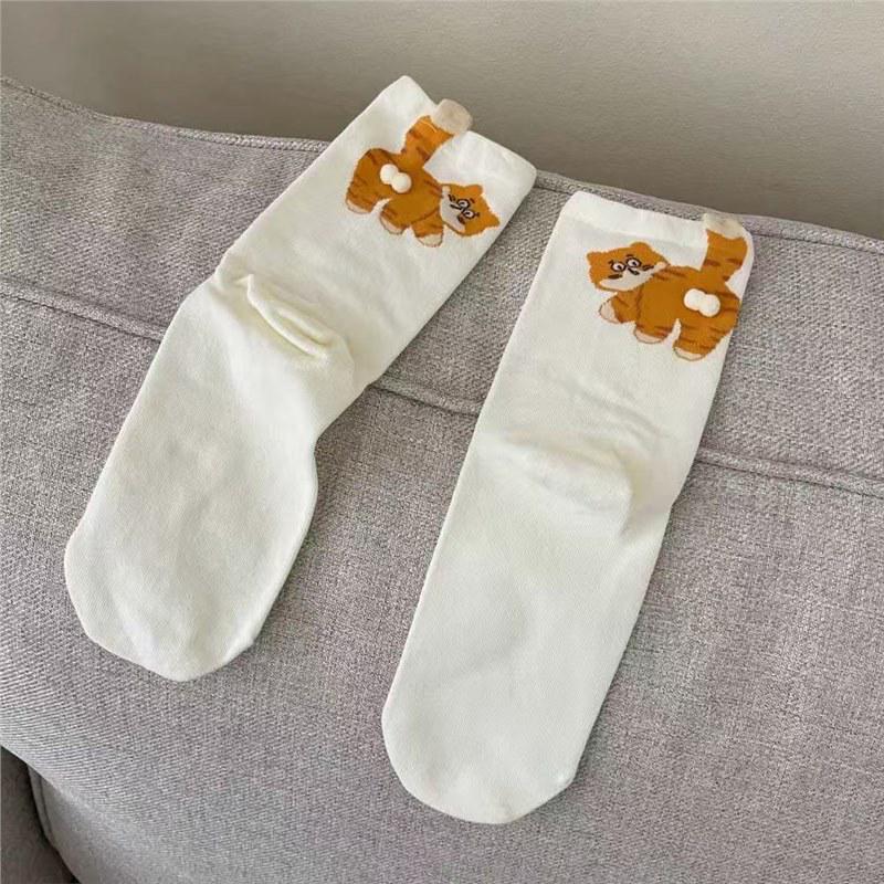 Cartoon Kitten Jingle Bells Women's Mid-Calf Socks (Summer, Ins Cute, Funny)