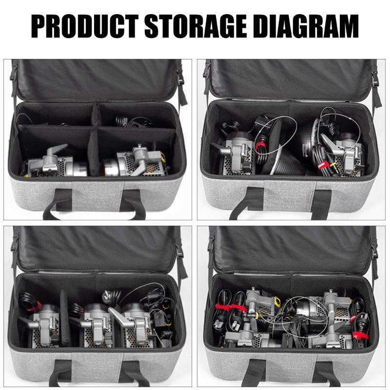 Portable Camera Bag Storage Holder Case for Photography Lighting Equipment Double Zippers Closure with Internal Dividers