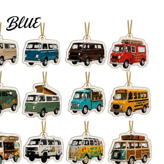 Retro RV Holiday Countdown 24-Day Camping Van Advent Calendar Acrylic Hanging Ornament Set with Desktop Christmas Display 24 Unique Designs,