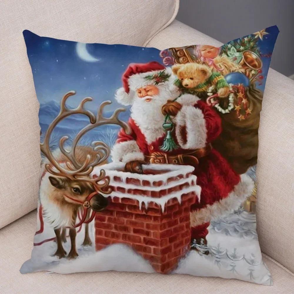 1 bucată față de pernă decorativă pentru petrecerea de Crăciun, față de pernă imprimată cu Moș Crăciun, decorare casă cameră canapea, cadou de Crăciun
