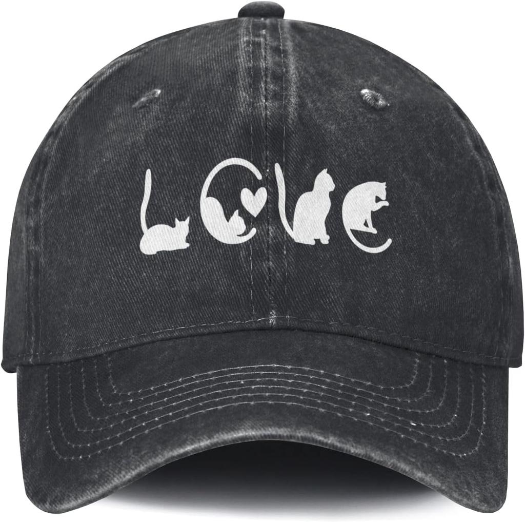 Katzenliebe Grafik Gewaschene Baseballkappe Verstellbar Used Vintage Dad Hat für Katzenliebhaber