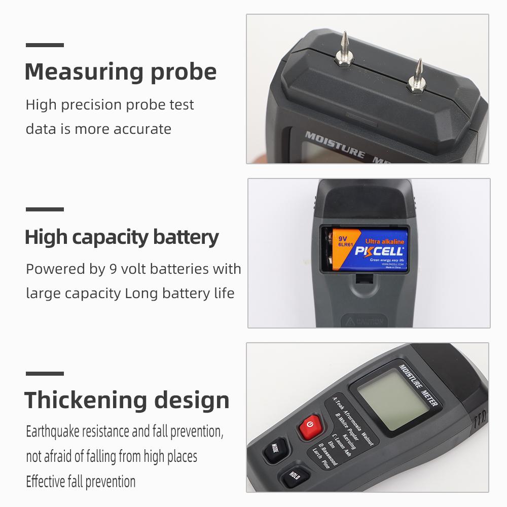 Portable Wood Moisture Meter 0-99.9% Humidity Content Tester Two Pins Digital Hygrometer Moisture Analyzer for Wood Timber Damp