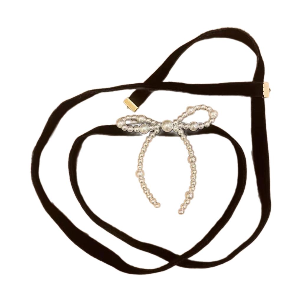 White Pearls Bowknot Gothic Velvets Rope Collar Necklace Vintage Temperament Choker Punk Clavicle Chain Gift for Women