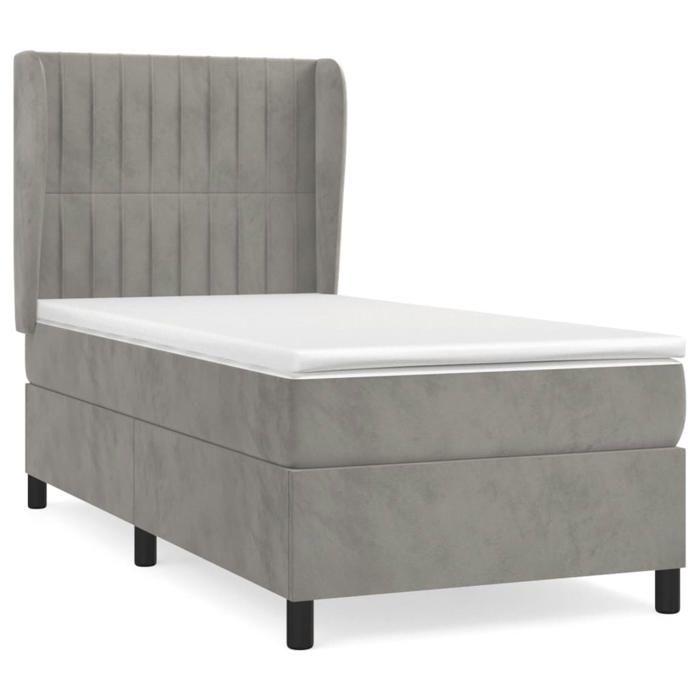 3129309 vidaXL Divan Bed and Mattress Light Grey 90x200 Cm Velvet