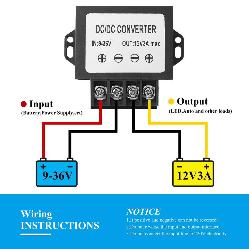 Mzhou 36W Wide Input DC To 3A with Mounting Driver for LED and CCTV Systems Converter, 9-36V 12V, - (Overload Protection) Trucks/RVs, Lighting,