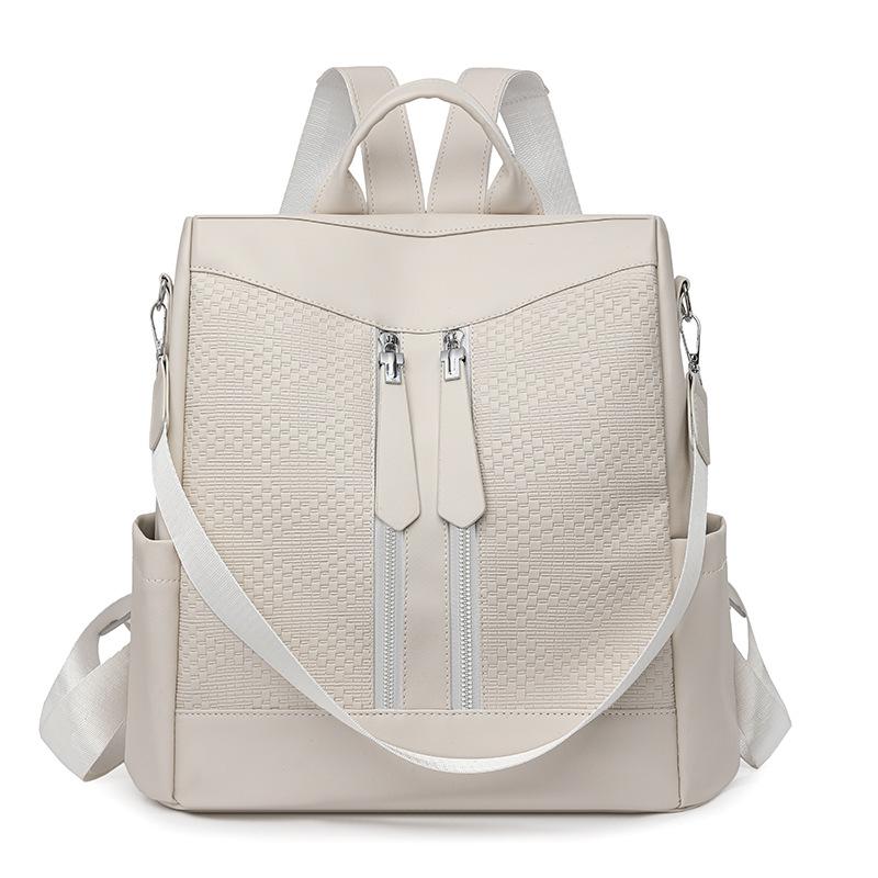 

Рюкзак из мягкой кожи Модная сумка Женская дорожная сумка Простая сумка Вместительный студенческий школьный рюкзак бежевый