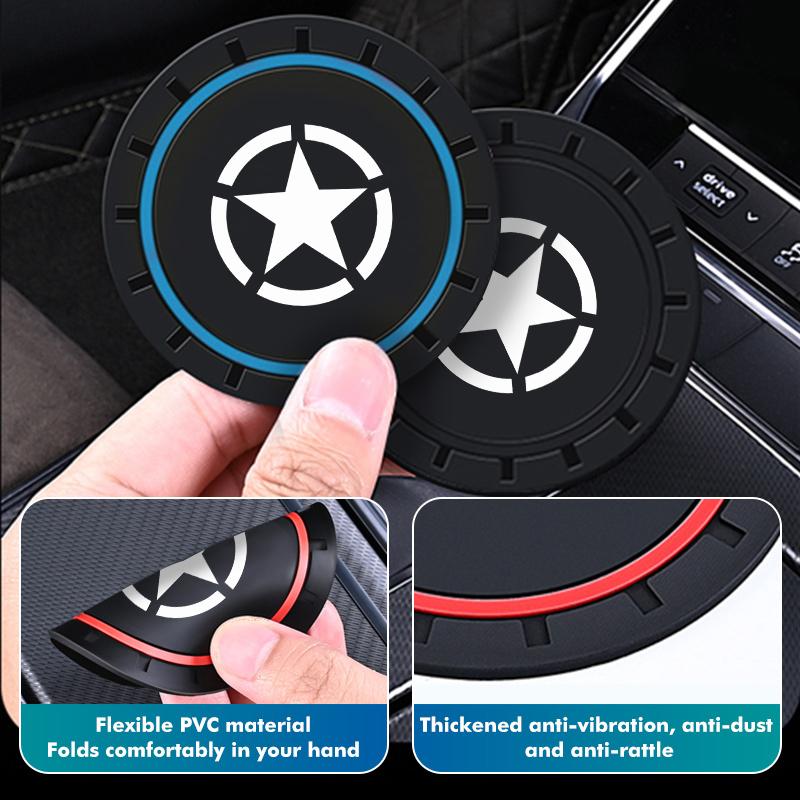 For Jeep 2Pcs PVC Silicone Car Coaster Water Cup Bottle Holder Mat Anti-slip Pad Coaster Cherokee Wrangler JK Gladiator Compass AJV1