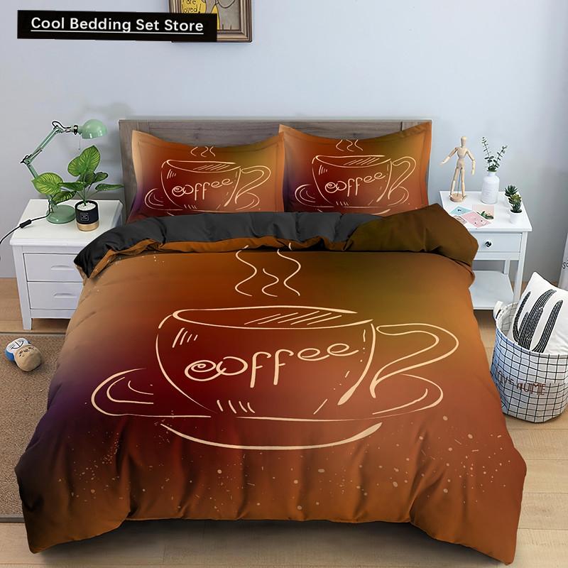 Coffee Cake King Queen Duvet Cover Lovely Afternoon Tea Drawing Bedding Set For Adult Western Drink 2/3Pcs Polyester Quilt Cover