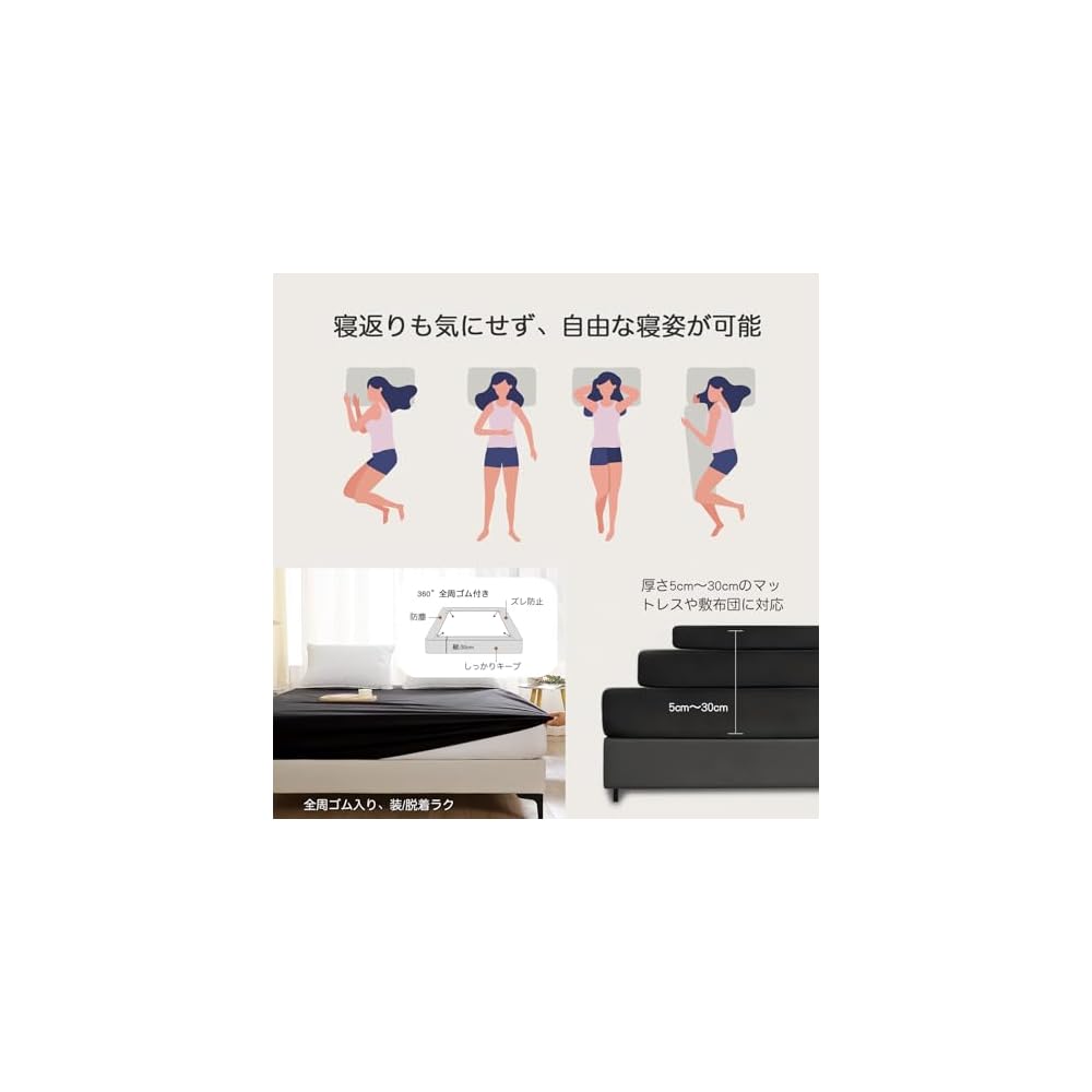 PRETYDAY Fitted Sheet, Waterproof Sheet, High-Density Fabric, Mattress Cover, Five-Sided