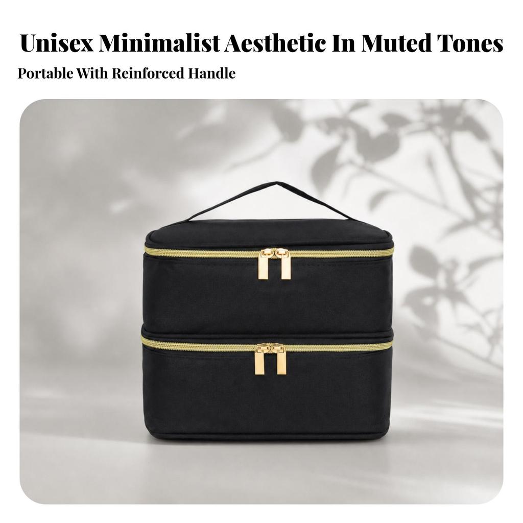 Double-Layer Storage Bag Lightweight Makeup with Handle Boxy for Travel