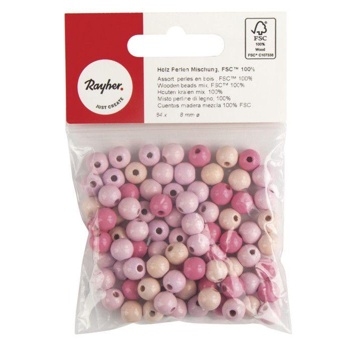 Perles en bois polies 8mm Tons roses 84 pièces