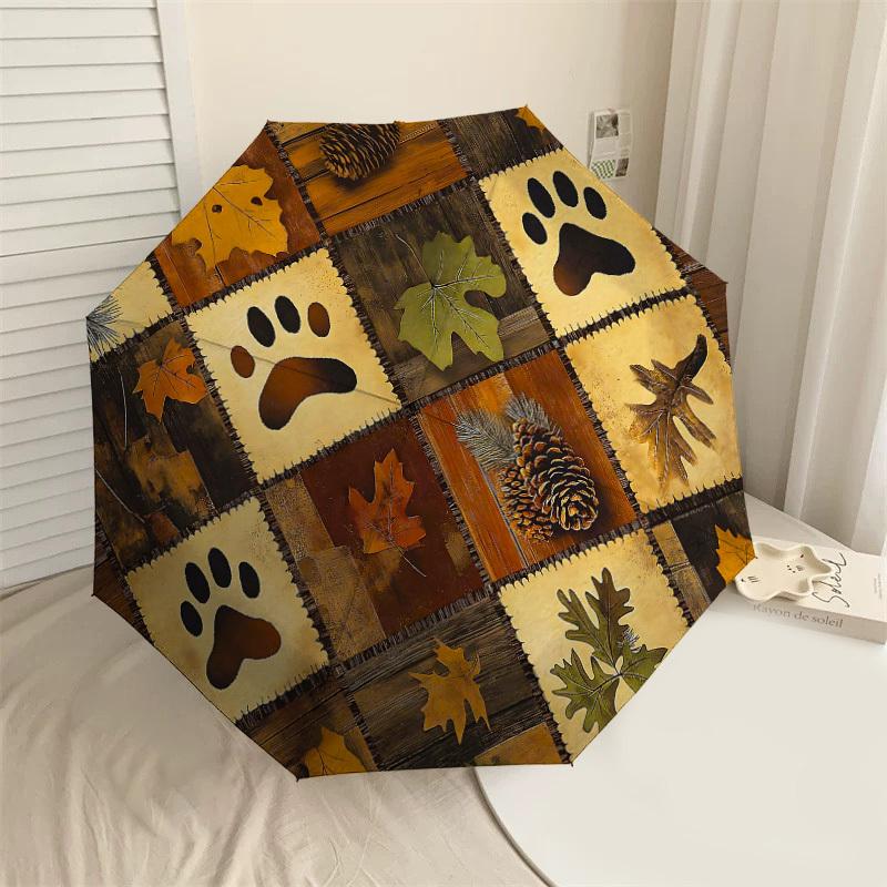 

1PC Paw prints, autumn leaves Umbrella-8-Rib Reinforced, Automatic Open, Lightweight & Durable, Cute Fashion Accessory for Outdoor-P62