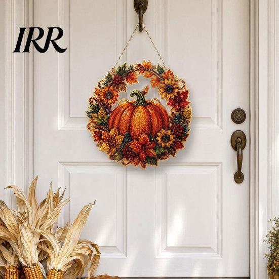 Durable Hanging Ornament Fall Pumpkin Sunflower Wreath Decor, Acrylic Hand Painted Fine Workmanship Decor Window Ornament, Thanksgiving
