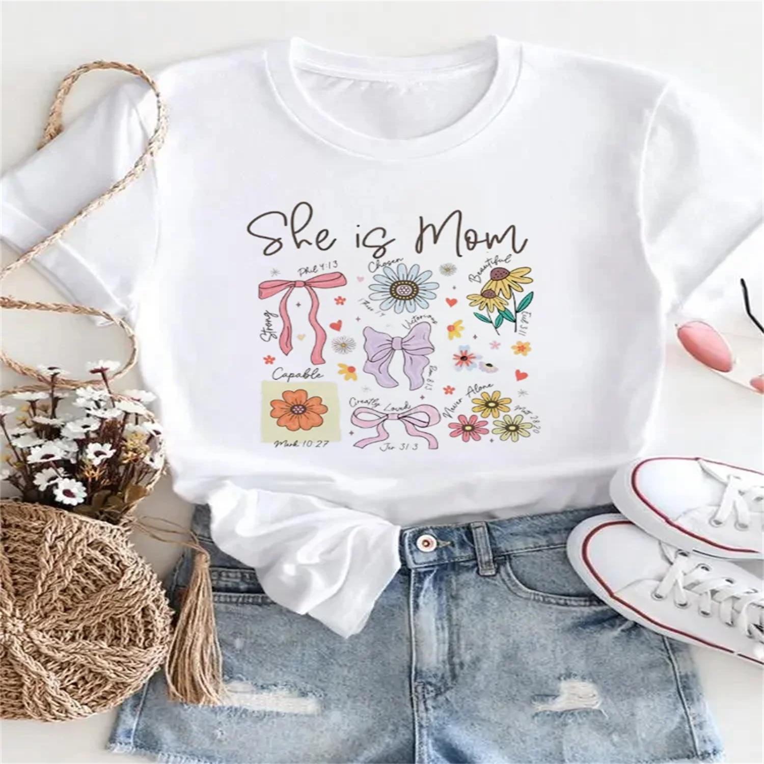 Fashion and Casual Summer Sweet Women s Short Sleeved Printed Watercolor Top T-Shirt Printed Cartoon Women s Basic T-Shirt S