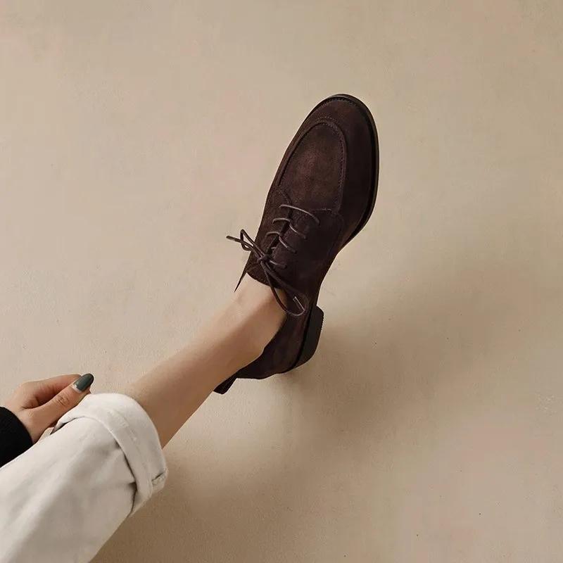Damskie Buty Płaskie Retro Zamszowe Codzienne Lekkie Buty do Chodzenia Klasyczne Codzienne Mokasyny Sznurowane Płaskie Buty z Płytkim Dekoltem Zapatos Mujer