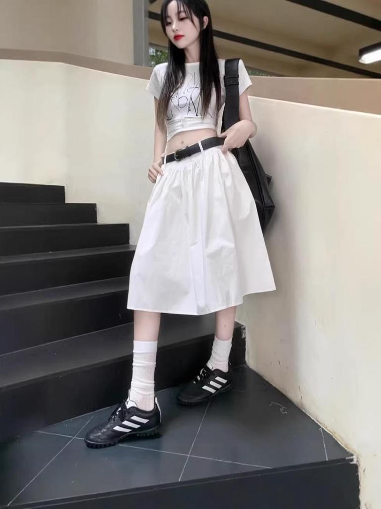 Frühling Sommer Amerikanischer Stil A-Linie Hohe Taille Midi Rock für Damen