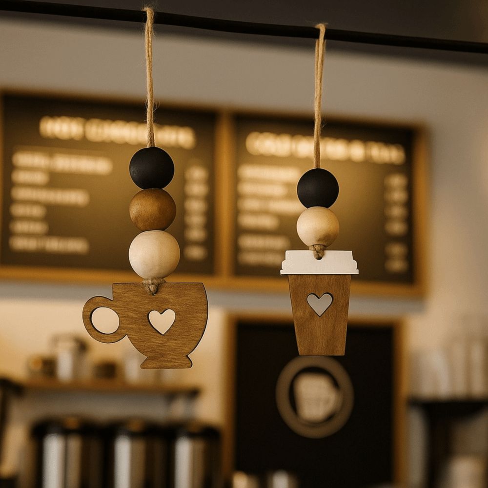 2Pcs Wooden Coffee Shop Signage Vintage DIY Hanging Decor Coffee Cup Doorplate Gift